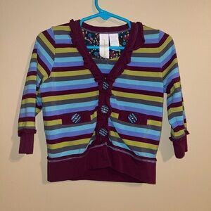 Girls Matilda Jane Plum Kitten Cardigan Stripes Sweater 18 Months